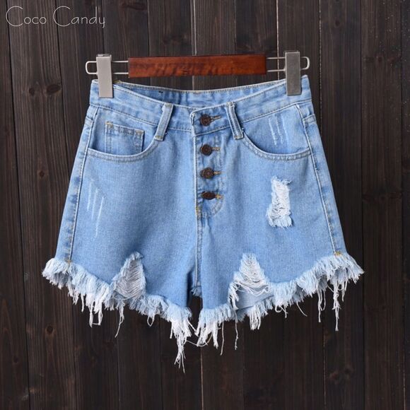 🆕High Waist Jean Light Blue Denim Shorts - Picture 1 of 7